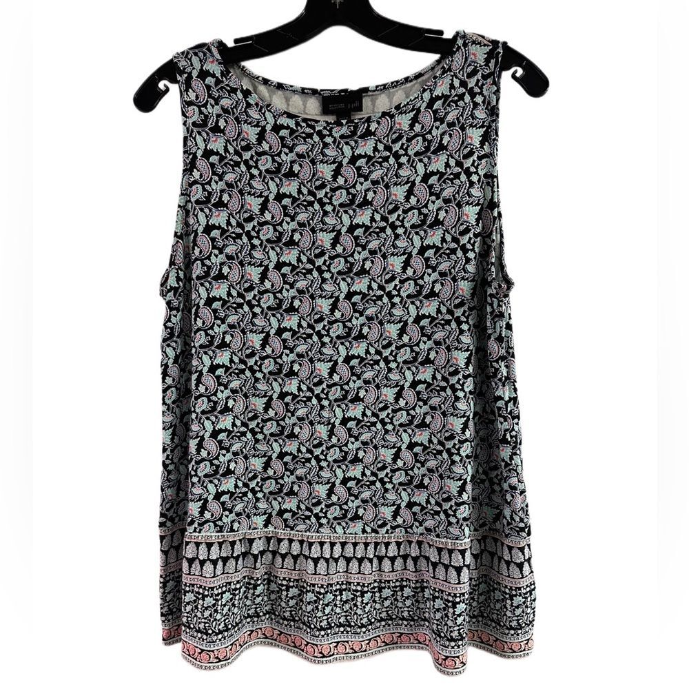 J Jill Wearever Collection Black Floral Top Size S